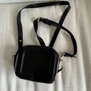 Black leather mini crossbody bag